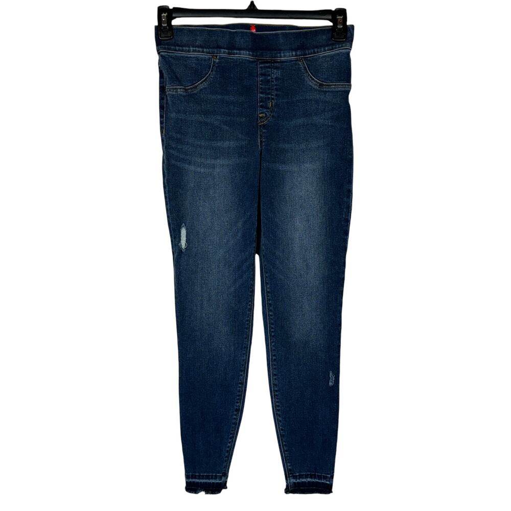 Spanx Medium Skinny Jeans Pull-On Distressed Elastic Waist Frayed Hems Stretch